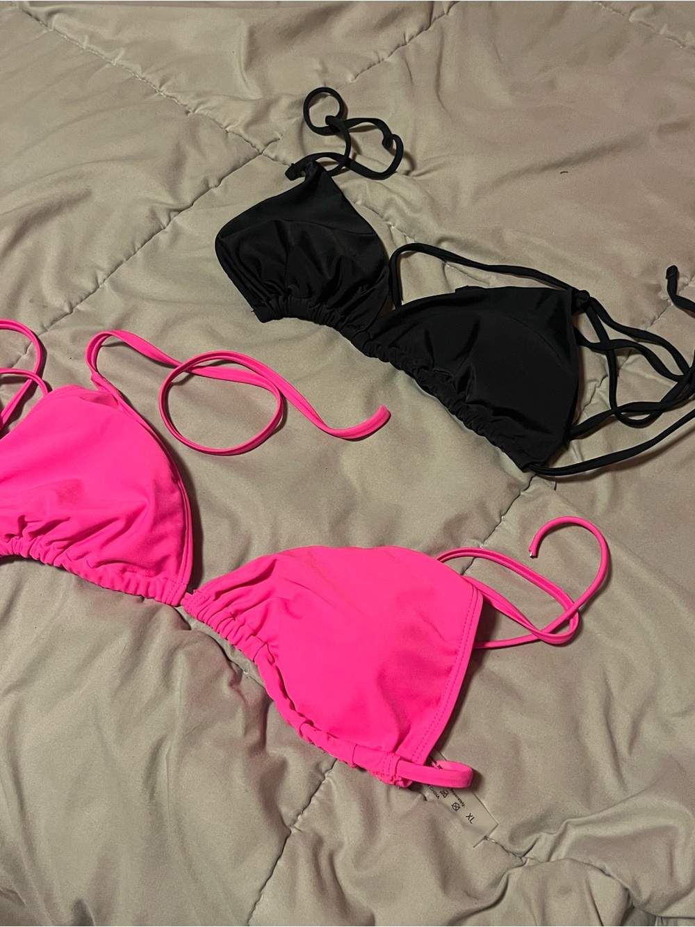 Black & Hot Pink Triangle String Bikini Tops